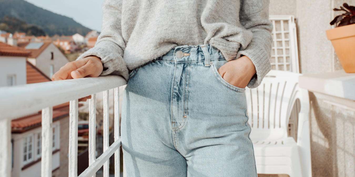 Woman Wearing Comfortable Mom Jeans